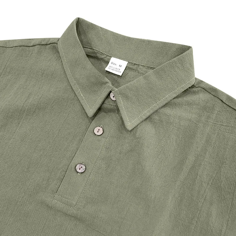 2025Summer New Men's Shirt British Style Loose Trendy Breathable Linen Casual Polo Collar Series POLO Shirt Short Sleeve