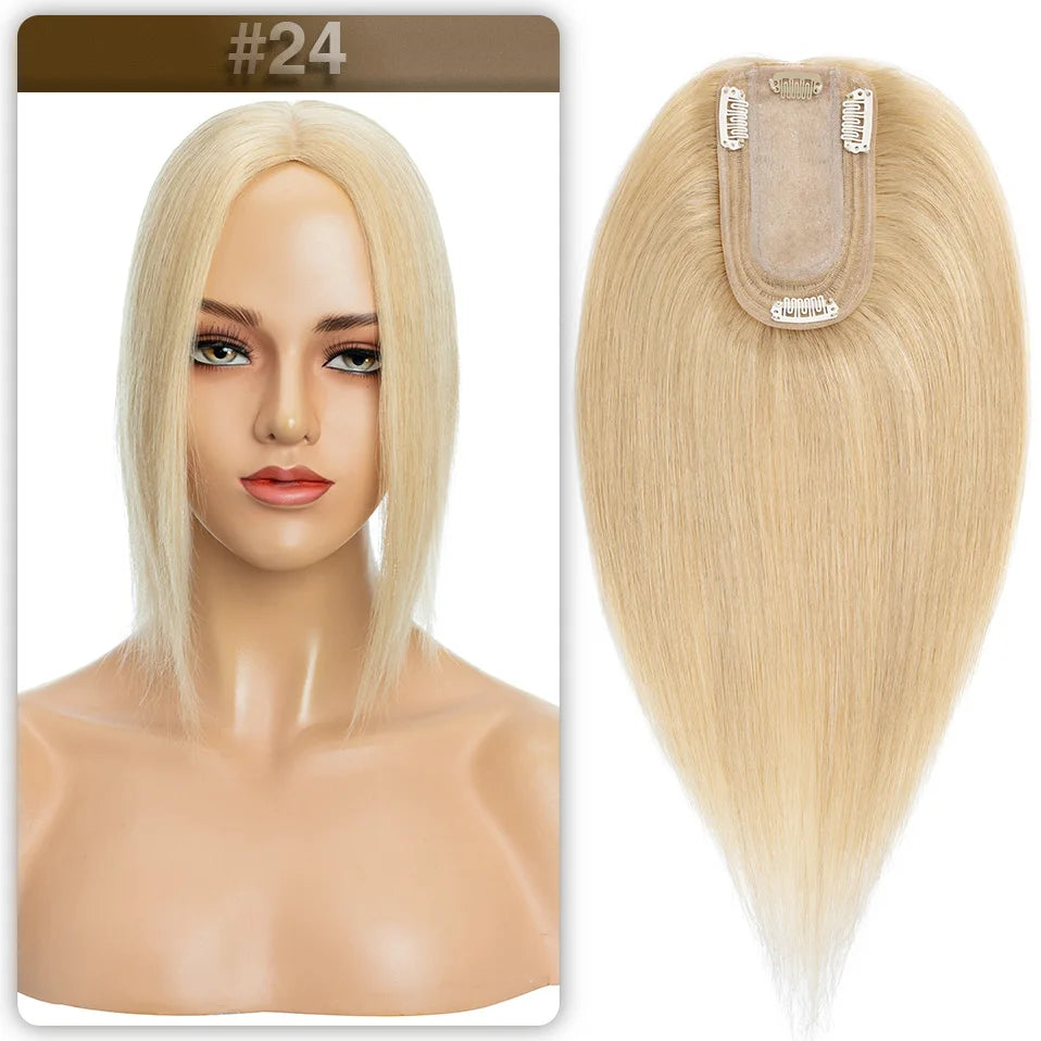 S-noilte 7x13cm Real Hair Toppers Silk Base Natural Hair Wig 100% Human Hair Prosthesis woman Brown Wigs Clip In Hair Extensions