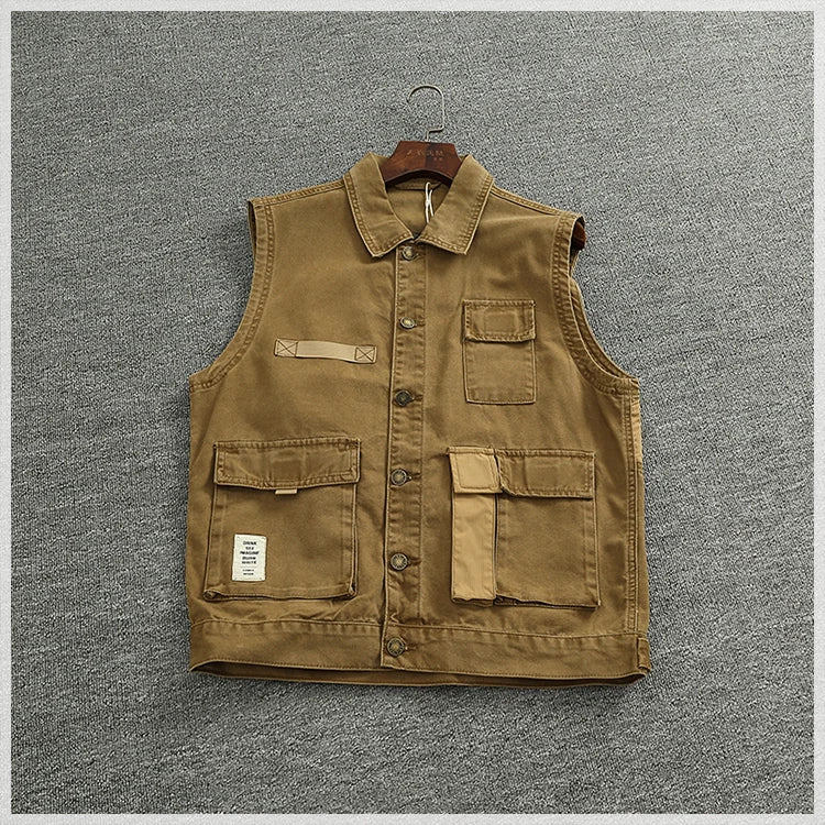 Patchwork stitching vest vest Spring and autumn men and women couples American outdoor multi-pocket sleeveless coat