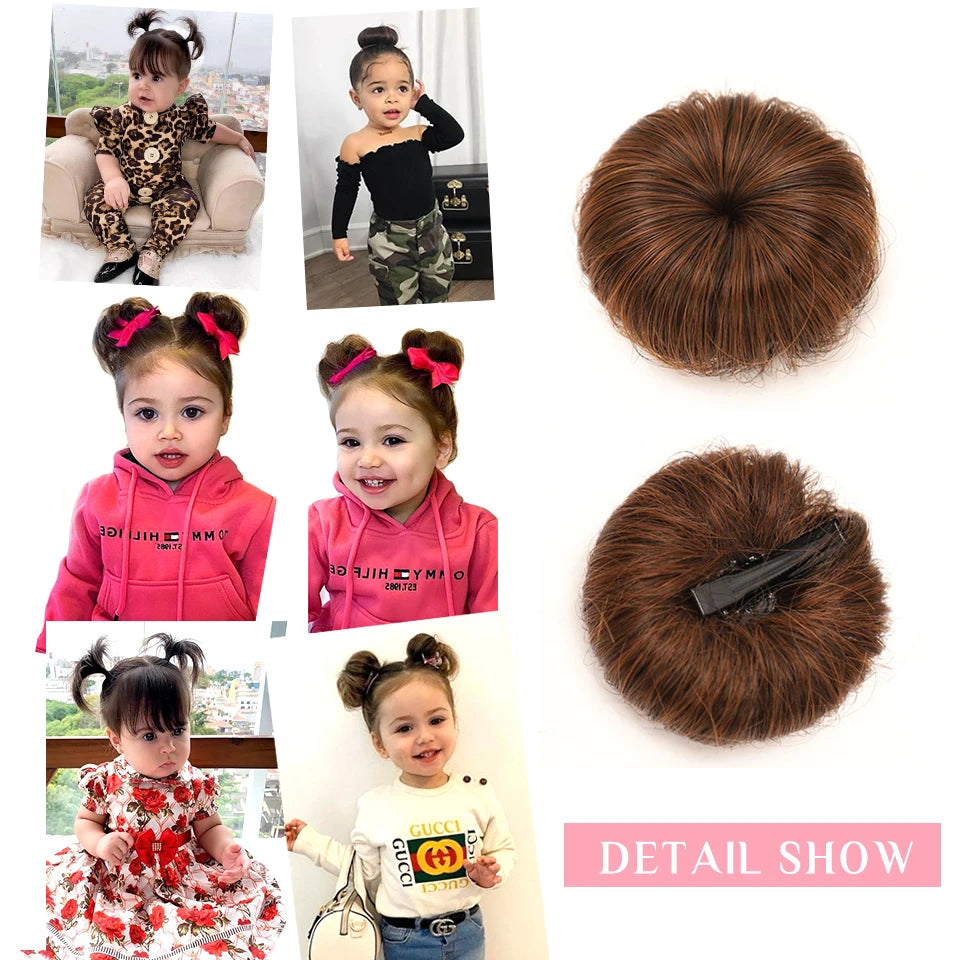OLACARE Girl Children's Fake Hair Bun Bangs Wig with Clip Hairband Bangs Chignons Daily Wear Cosplay Hairpieces Accessories