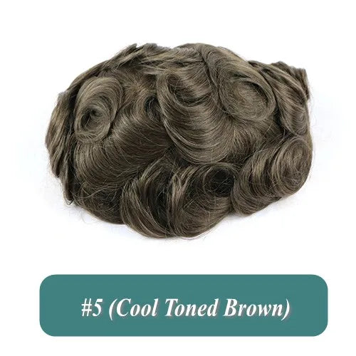 Durable Natural Hairline Human Hair Men's Toupee 26mm Curly Managable Skin Base #1 Jet Black Brown Hair Capillary Prosthesis