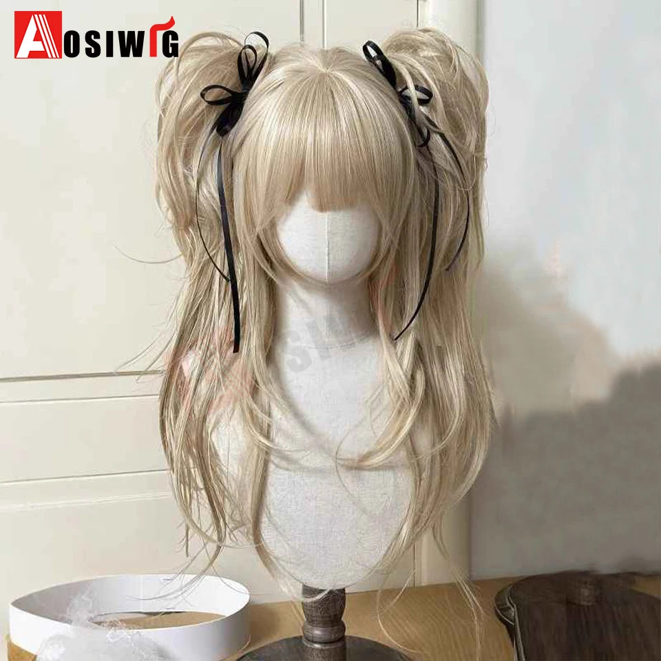 AOSI Synthetic Long Curly Wig Double Ponytail Cute Lolita Women Wigs Halloween Cosplay Style Blonde Brown Party Wig