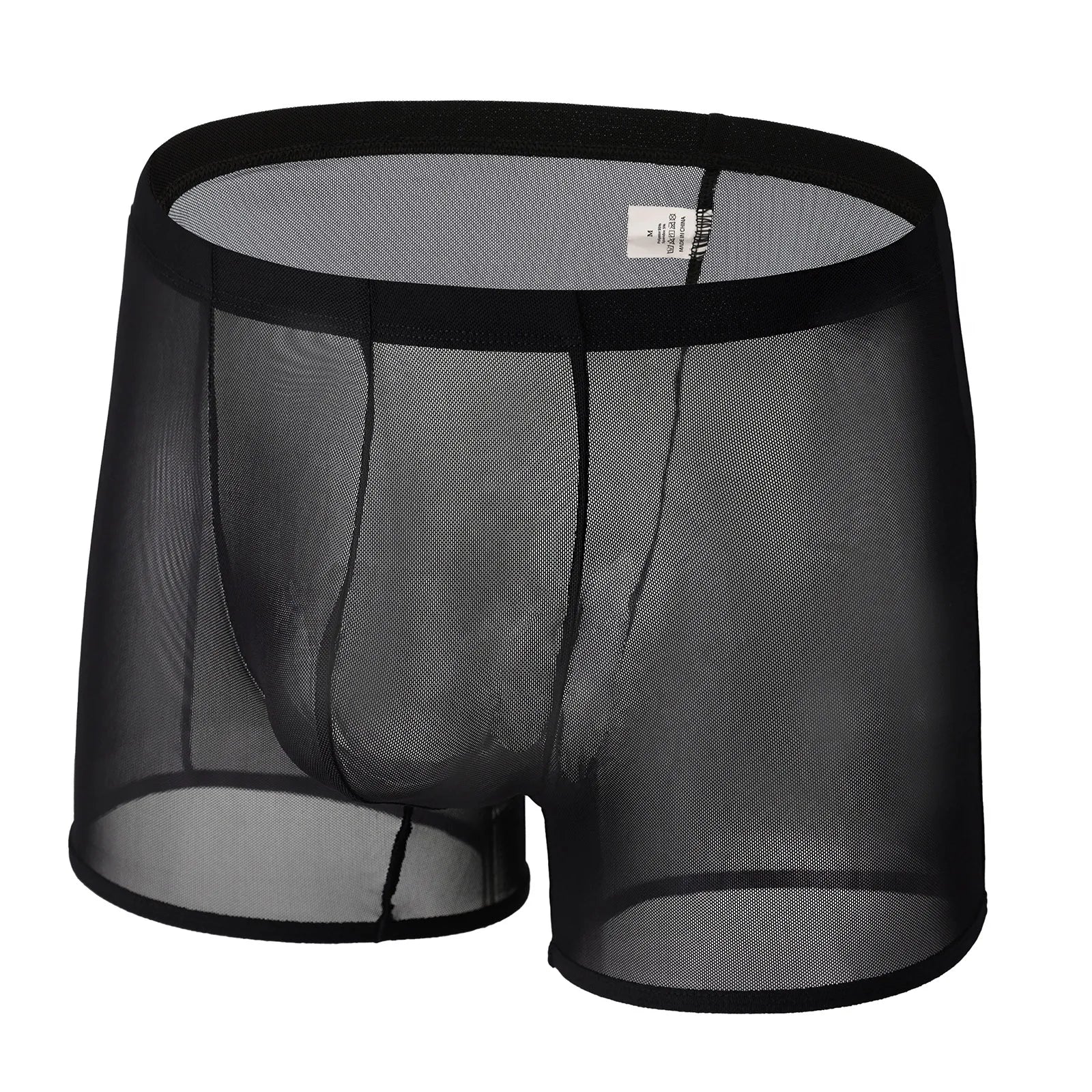 Mens Sexy Mesh Underwear Boxers Shorts Transparent Man Penis Pouch Panties Sheer Underpants Long Leg Boxershorts
