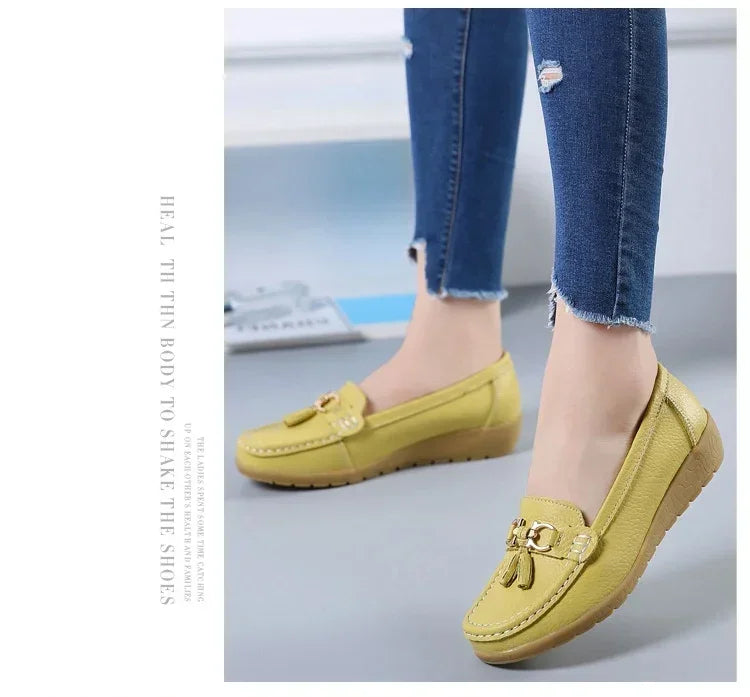 Spring Summer Breathable Casual Loafers For Women Platform Leather Comfort Wedge Moccasins Ladies Vulcanized Sneakers 44