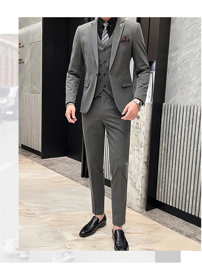 2025 Suit (blazer+vest+pants) Fashion Business Casual Hosts The Korean Version of The British Style Slim Gentleman Wedding