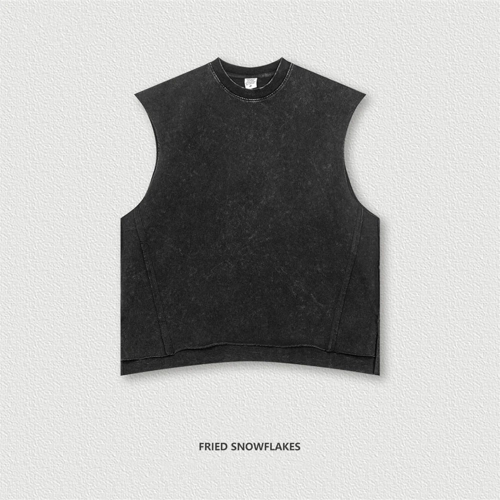 ZODF Vintage 2024 Washed 270gsm Cotton Tank Tops For Men Unisex Summer Relax Fit Slit Sleeveless Vest Streetwears HY0777