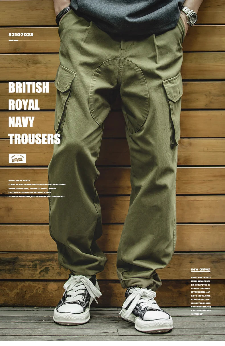 Maden Vintage Tactical Tapered Pants for Men 100% Cotton Wide Cargo Pant Casual Baggy Large Pockets Trousers Streetwear