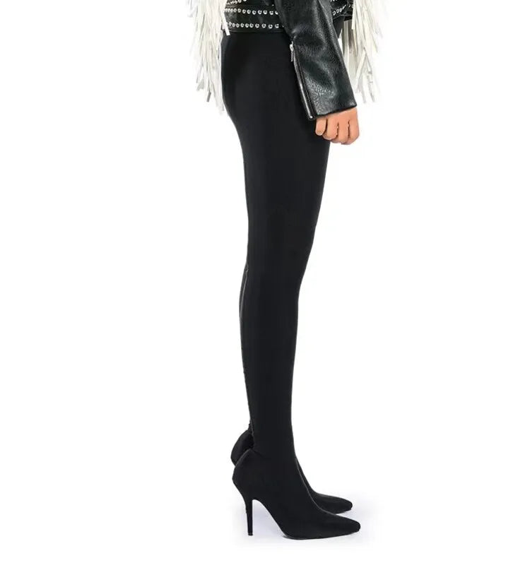 New Elastic Cloth Jumpsuit Pants Boots Women's Racing Party Trendy Sexy Steel Pipe Dance Pants Boots High-heel 10cm Size 34-46