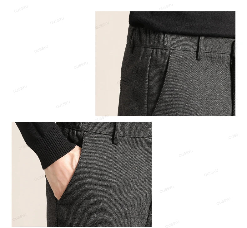 Brand Clothing Autumn Winter Luxury Suit Pants Men Thick Business Elastic Waist Woolen Ankle Pant Korean Formal Long Trousers