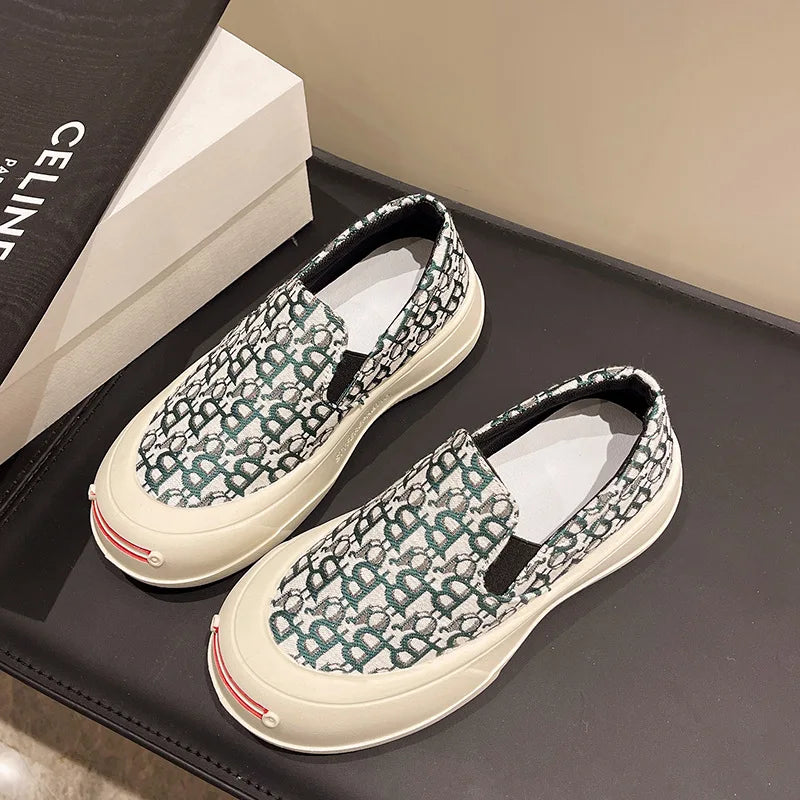 Fashion Designer Women's Platform Sneakers Casual Comfortable Ladies Flat Canvas Shoes Girls Letter Printing Slip-on Loafers