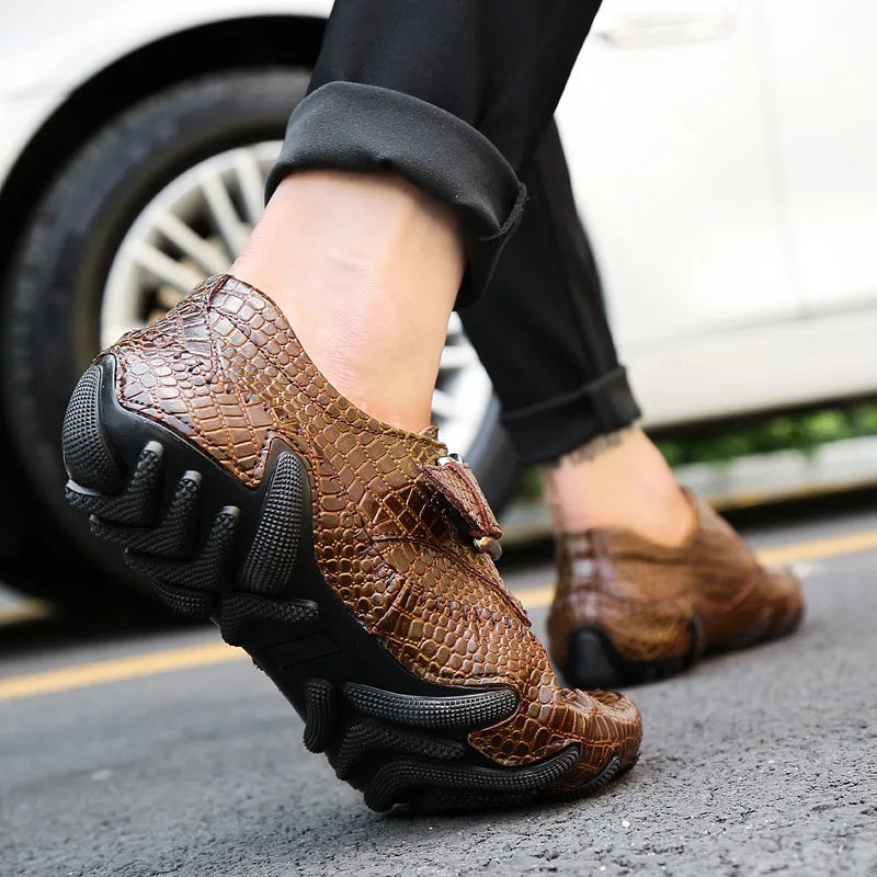 Crocodile Skin Loafer Shoes Men Genuine Leather Slip-on Moccasins Handmade Male Outdoor Casual Shoes Drive Walk Luxury Leisure