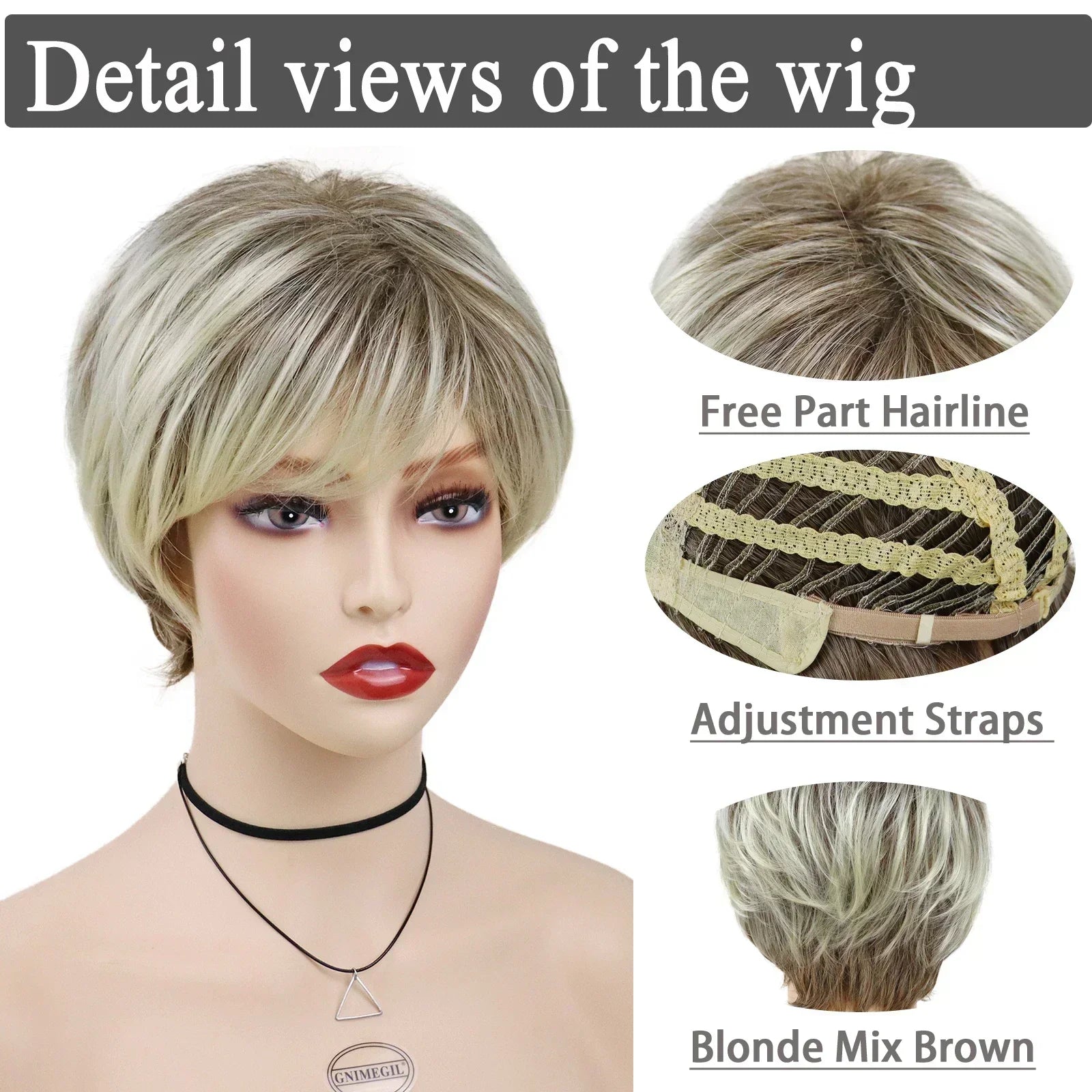 Old Lady Synthetic Hair Blonde Wig with Bangs Natural Short Wig for White Woman High Temperature Blond Ombre Mommy Wig for Daily