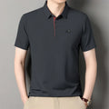 New Men's Business Casual Short Sleeved Shirt with Badge Solid Color Polo Shirt Fashionable Breathable Comfortable Versatile Top