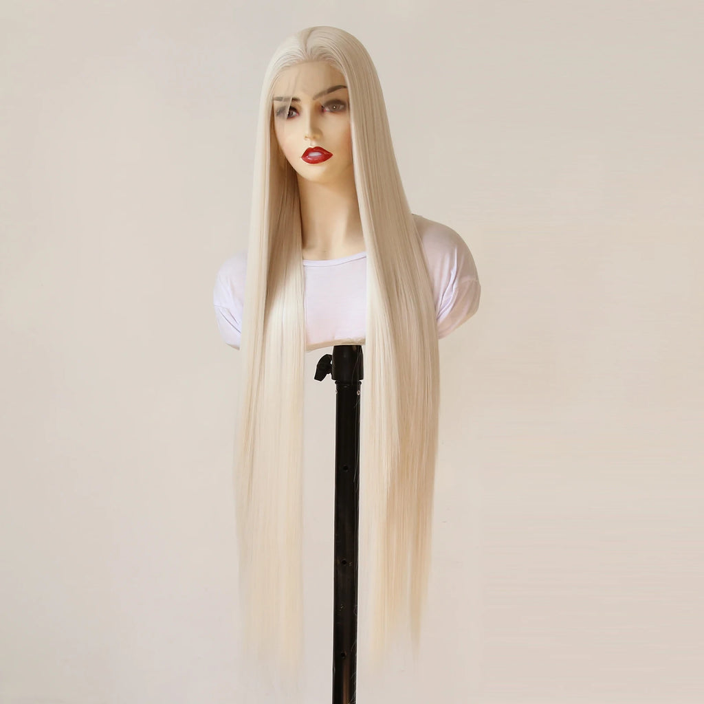 Platinum Blonde Wig 13x4 Synthetic Lace Front Wig Long Straight 40inch Synthetic Wig Pre Plucked Heat Resistant Fiber Hair Wig