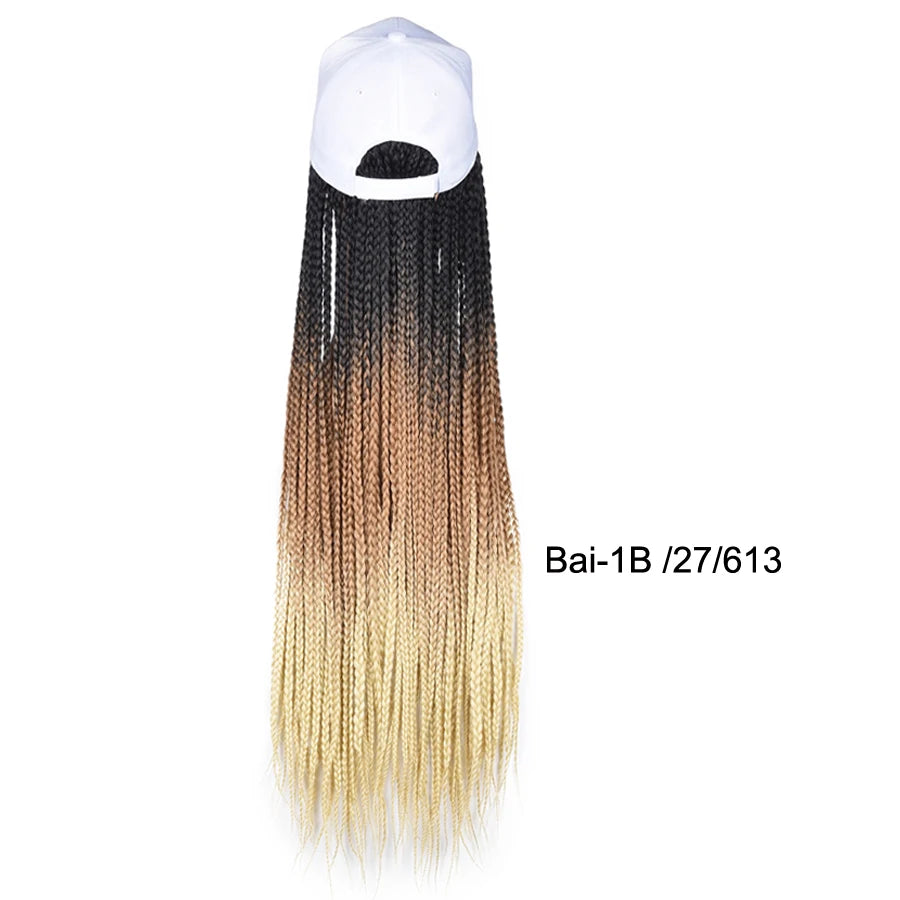 Synthetic Hat Wig Baseball Cap with Braiding Hair 24inch Long Braids Wigs Women Girls Daily Wear Ombre Blue Grey Brown Blonde