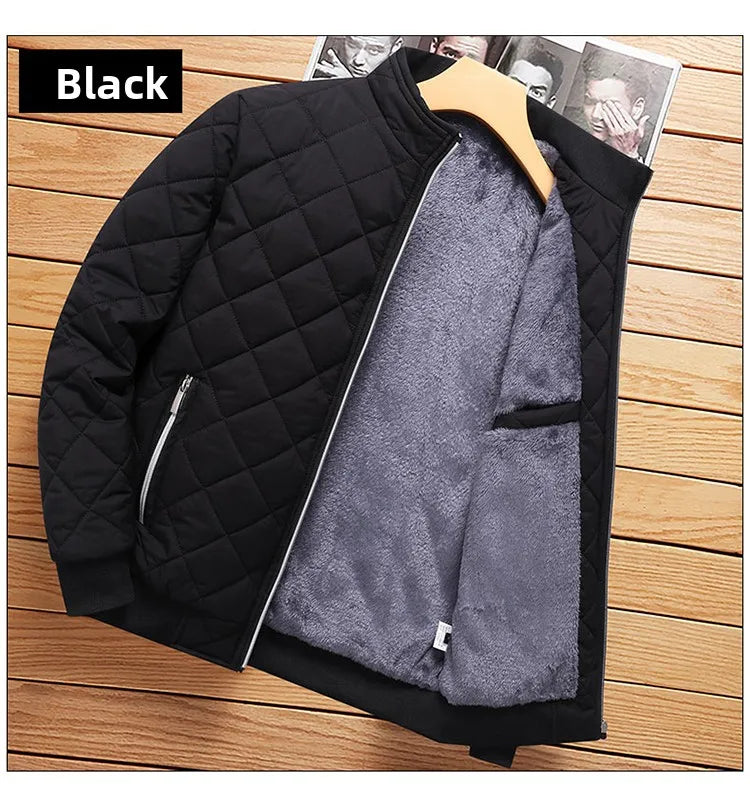Men's Winter Jacket Stand Collar Fleece Lined Cotton Casual Fashion Warm Loose Short Style Youth Popular Polyester Fabric