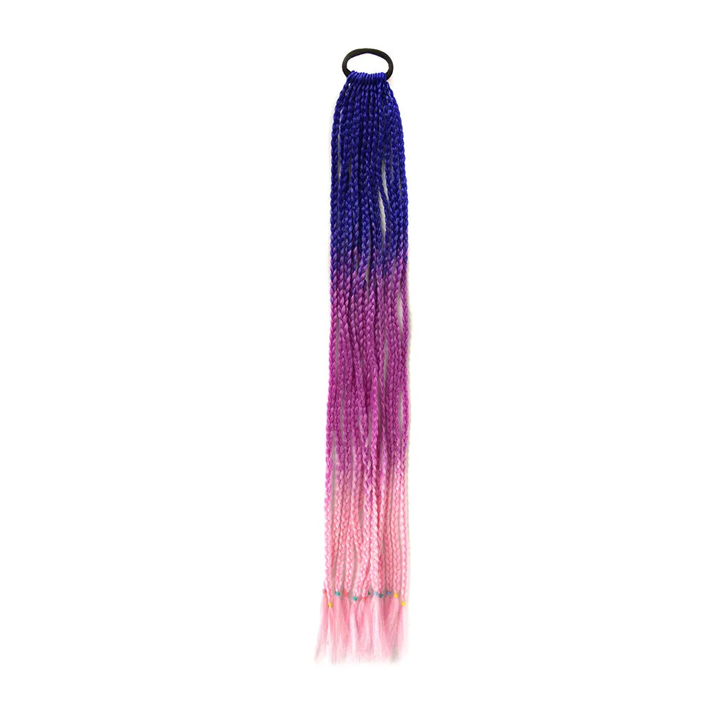 24inch Rubber Band Crochet Mixed Box Braids Plaited Ponytail Synthetic Gradient Dirty Braided Ponytail Hair Extensions for Kids