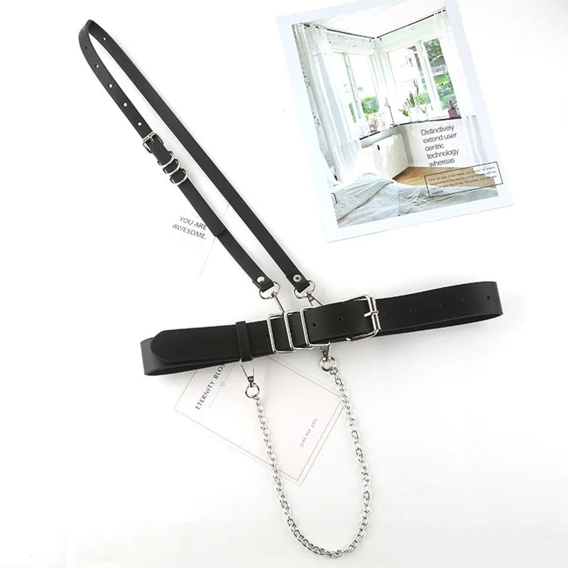 Punk Belt Women Dress Wide Chain Waistband Leather harness Ladies Corset Fashion Waist Belts Casual Dress PJ437