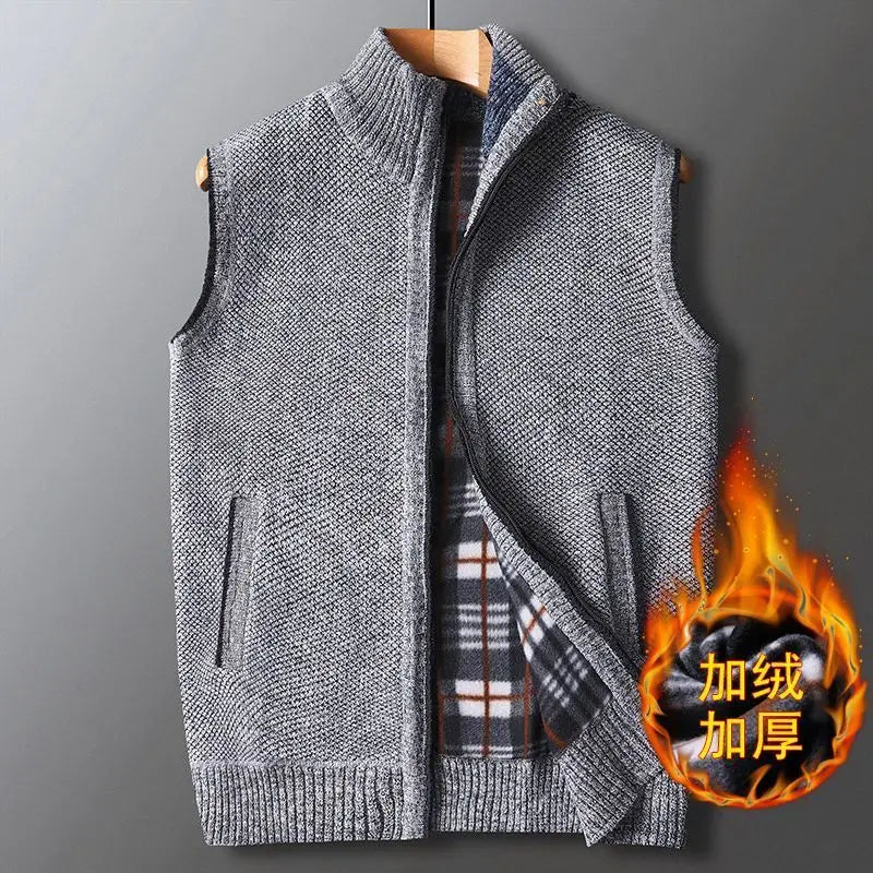 Winter Plus Velvet Thick Wool Vest Thick Knitted Cardigan Chopped Shoulder Vest
