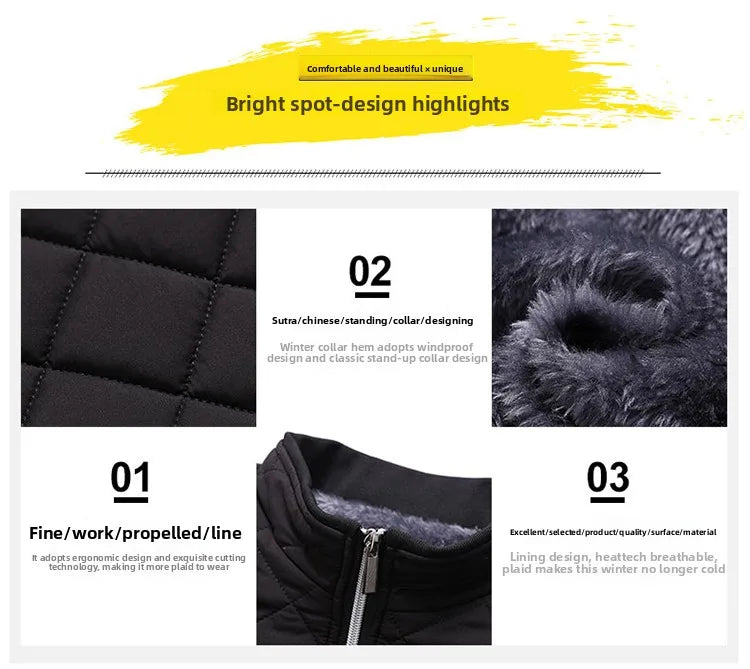 Men's Winter Jacket Stand Collar Fleece Lined Cotton Casual Fashion Warm Loose Short Style Youth Popular Polyester Fabric