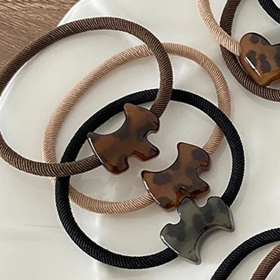 New 3pcs Fashion Korean Leopard Acrylic Elastic Hair Band Simple Heart Bow Hair Tie Basic Rubber Band Stretch Hair Rope Ornament
