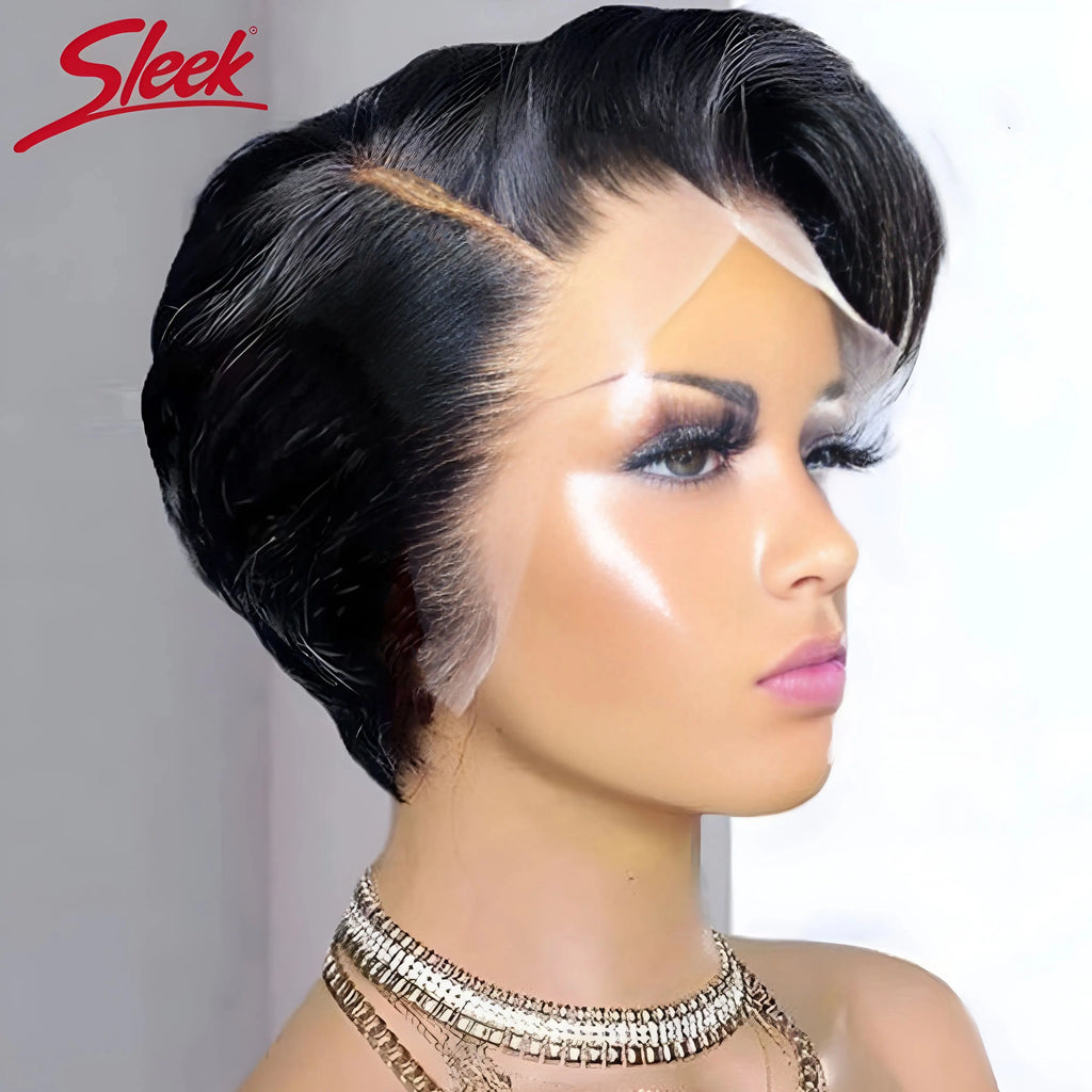 Sleek Blond 613 Short Pixie Cut Bob Wigs Lace Front T Part Human Hair Wigs Black Dark Wigs Brazilian Straight Grey Remy Hair Wig