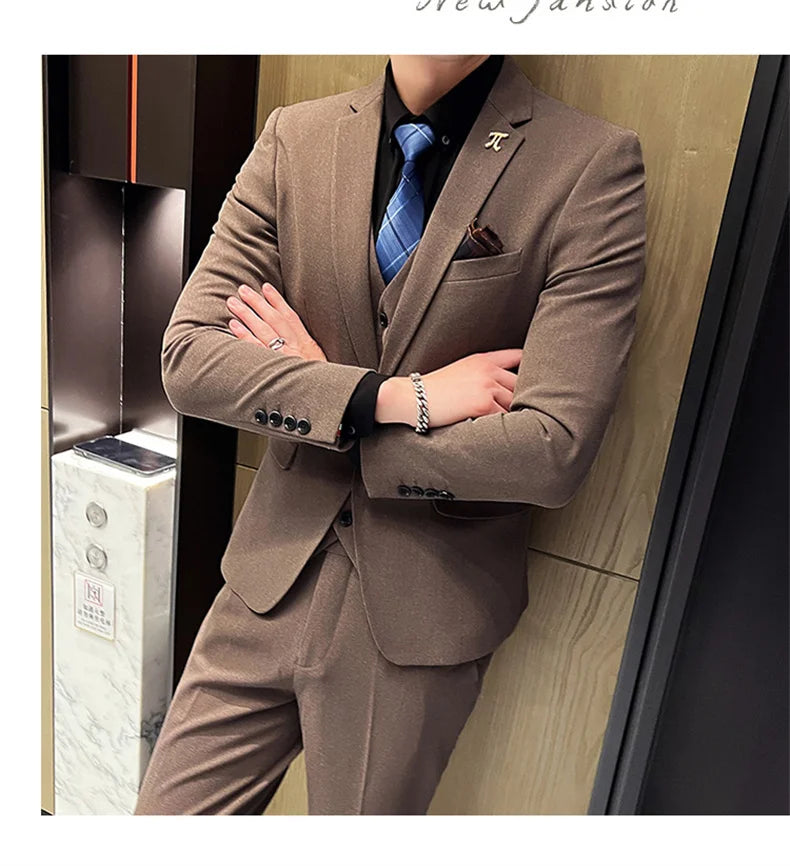 2025 Suit (blazer+vest+pants) Fashion Business Casual Hosts The Korean Version of The British Style Slim Gentleman Wedding
