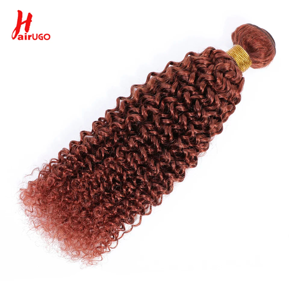 HairUGo Brazilian Kinky Curly Hair Bundles 27# Brown Remy 1/2/3 Kinky Curly Human Hair Weave Hair Extensions Blonde Hair Weaving