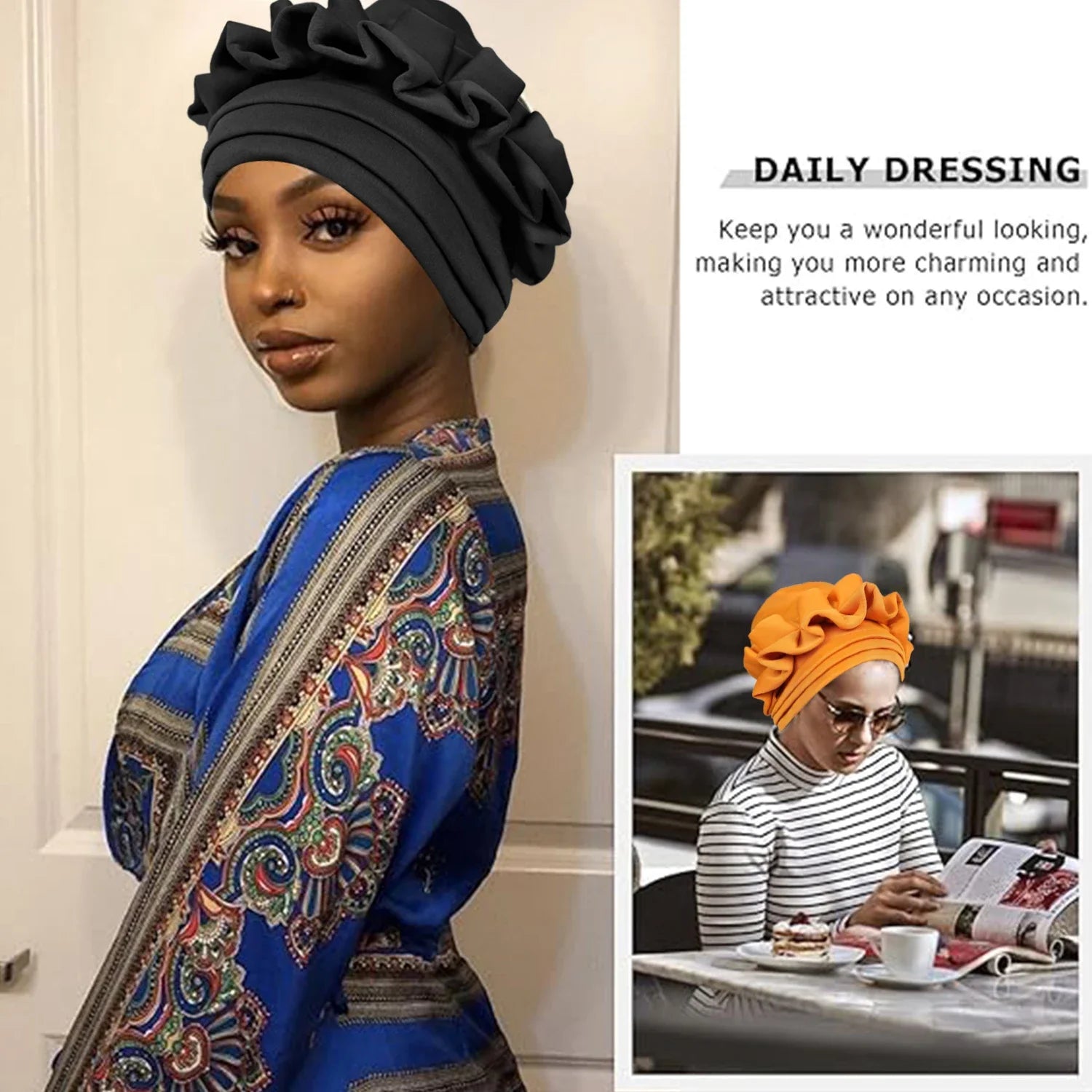 New Raw Silk Pleated Turban Cap for Women African Female Head Wraps Nigeria Lady Headwear Hat Wedding 3-layer Brim Headtie Gift