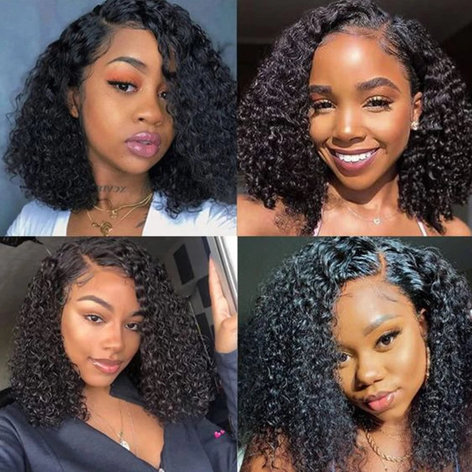 250 Density Glueless Kinky Curly Bob Wig Lace Frontal High Quality Wear And Go 100% Human Hair Wigs Pre Plucked 13X6 Deep Water