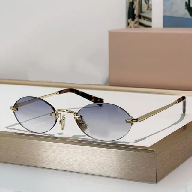 New frameless oval women's small glasses sunglasses brand designer fashionable luxury girls travel driving party sunglasses