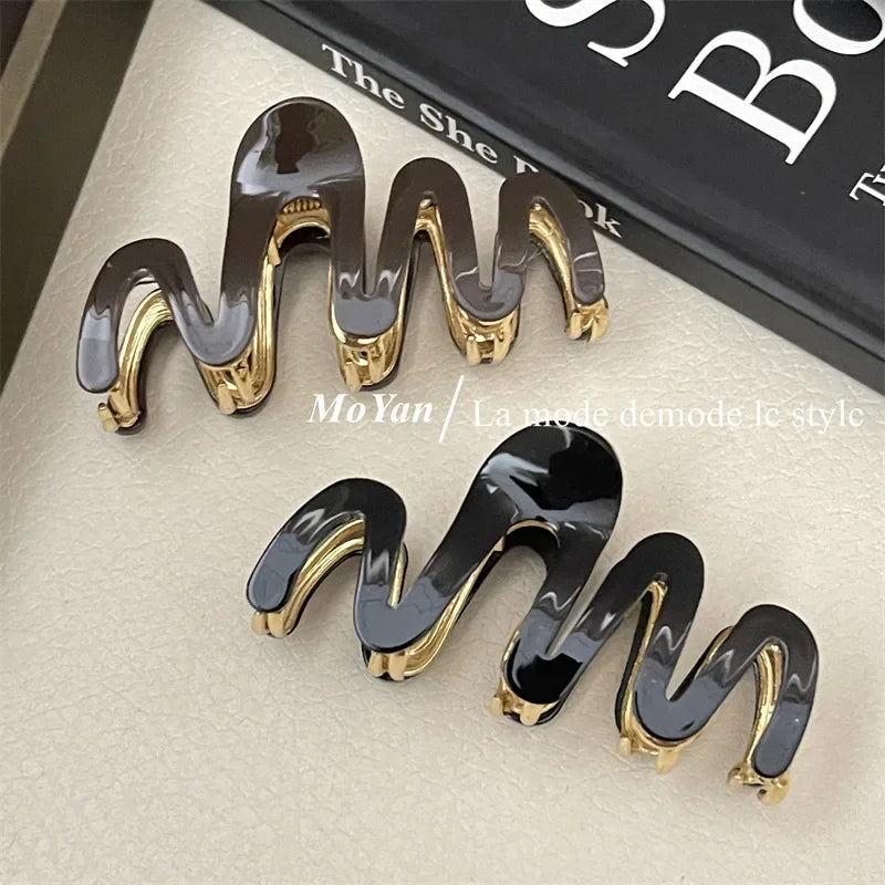 Acetate Metal Wave Grip Women's Back Half Catch Shark Clip Medium Hairpin High-Grade Hair Claw Headdress