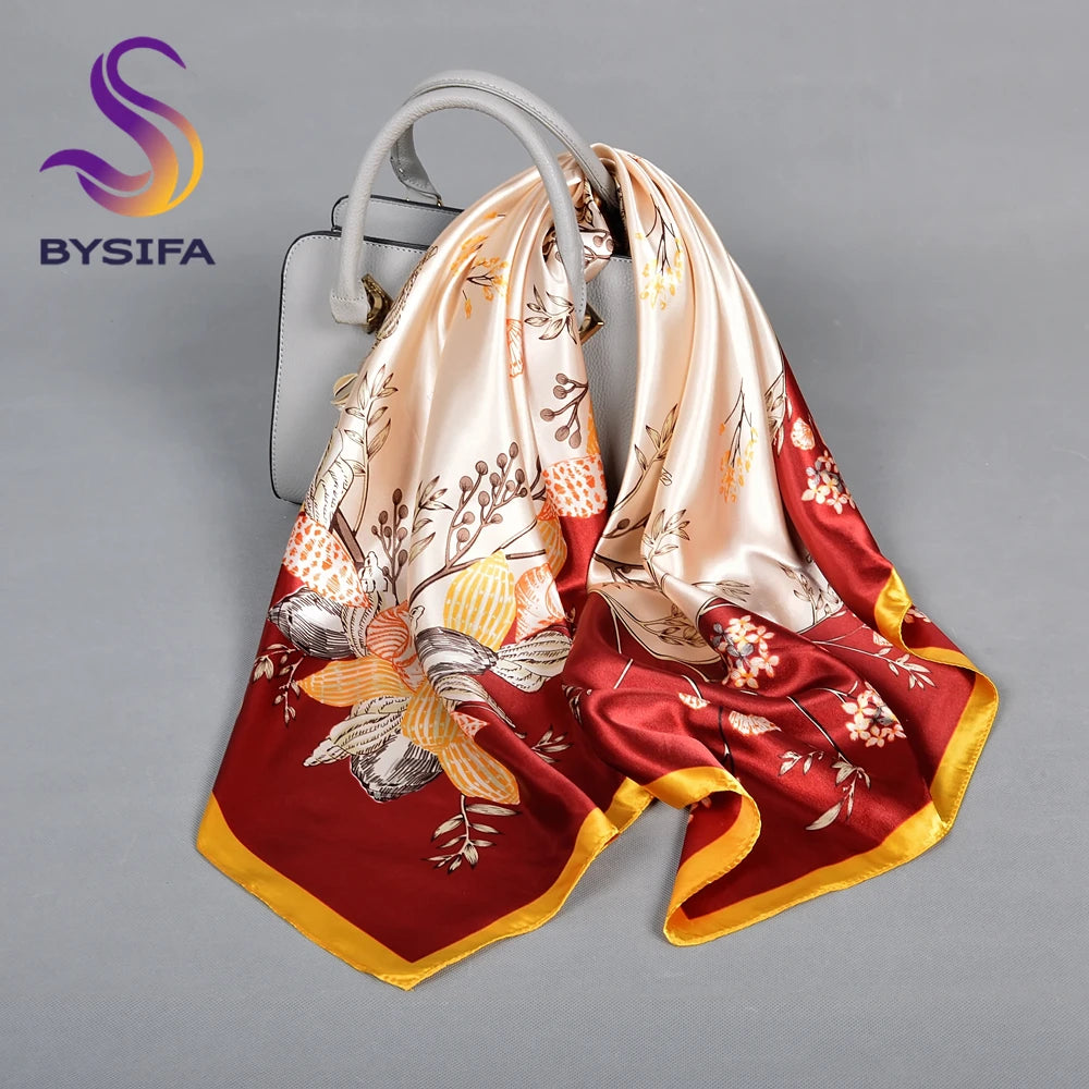 BYSIFA| Blue Pink Silk Women Scarf Spring Fashion Chinese Style Elegant Square Scarves Shawls Fouldard Fall Winter Scarves Wraps