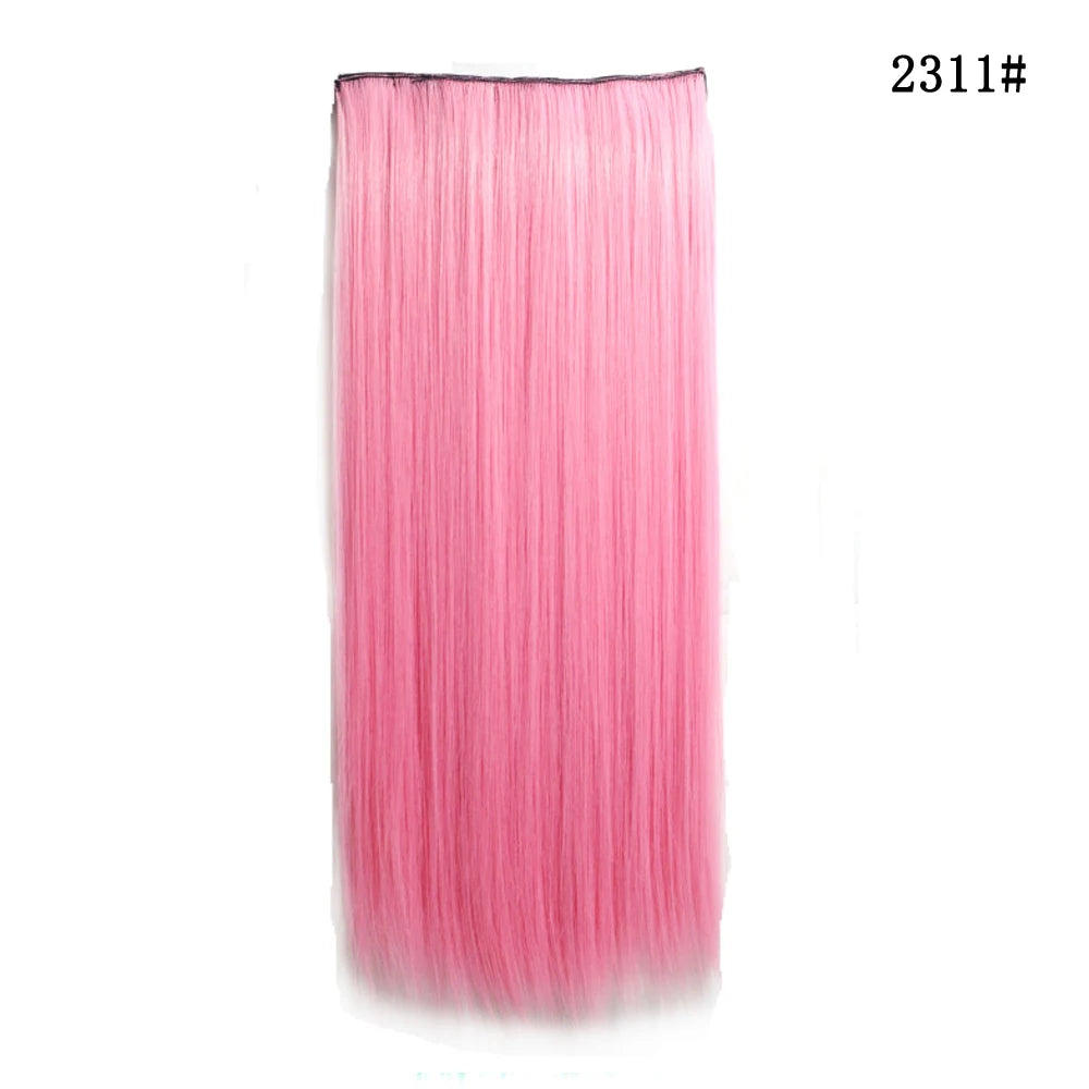 Synthetic Natural 5 Clip In Hair Extensions Fake Single Pink Straight False Hair Piece Hairstyle For Women 24inch