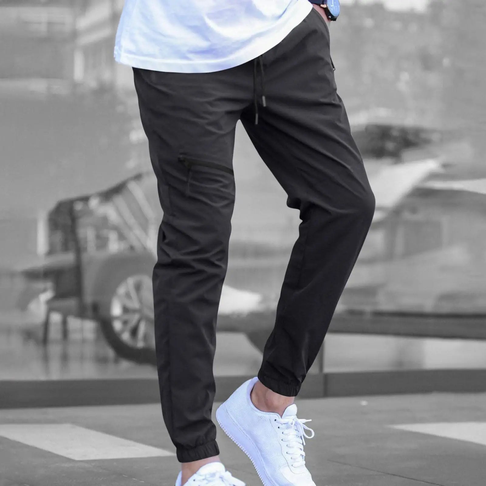 YHOPE Mens Cargo Work Pants Casual Stylish Twill Tapered Slim Fit Pants Athletic Chinos Work Trousers 80s Outfit Streetwear
