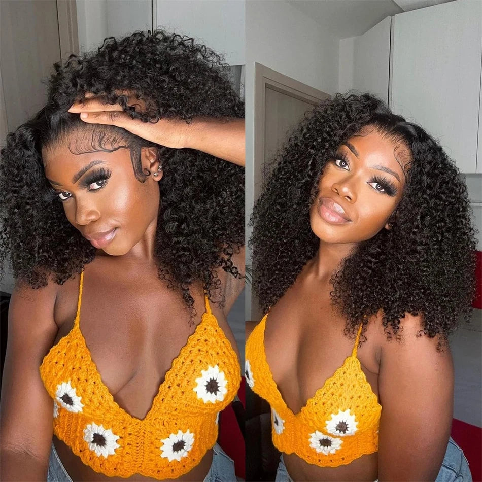 250 Density Glueless Kinky Curly Bob Wig Lace Frontal High Quality Wear And Go 100% Human Hair Wigs Pre Plucked 13X6 Deep Water