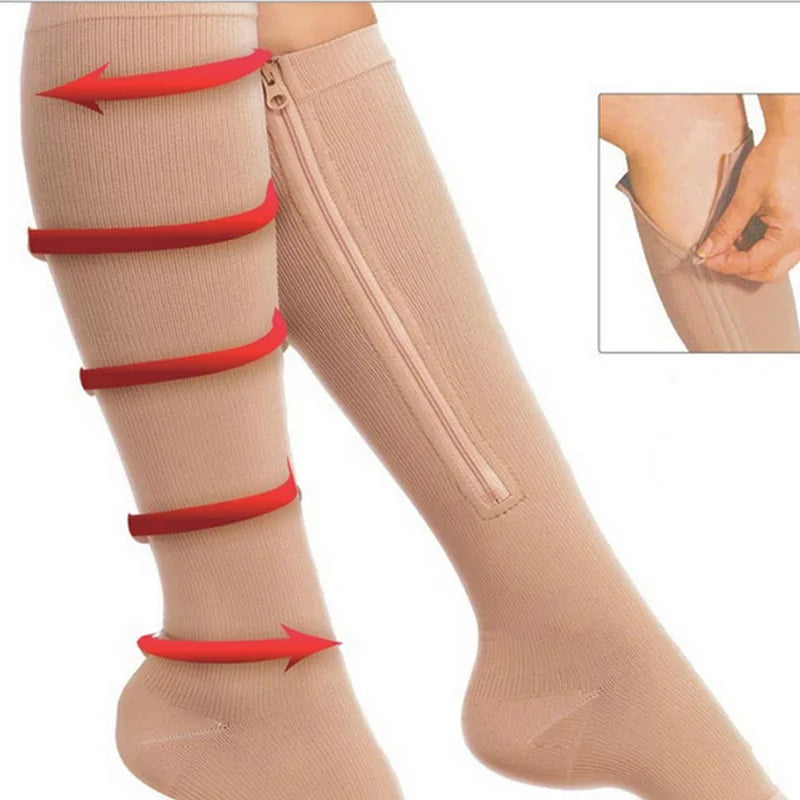Compression Socks S-XXL Medical Edema Pregnant Varicocele Open Toe Socks Men Women Solid Color Knee Length Elastic Tight Socks