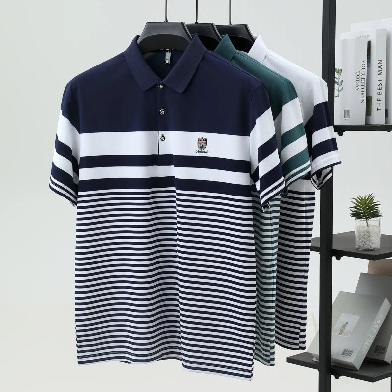 Light luxury fashion striped short sleeve polo shirt high-end brand embroidery summer breathable Paul T-shirt casual men's wear