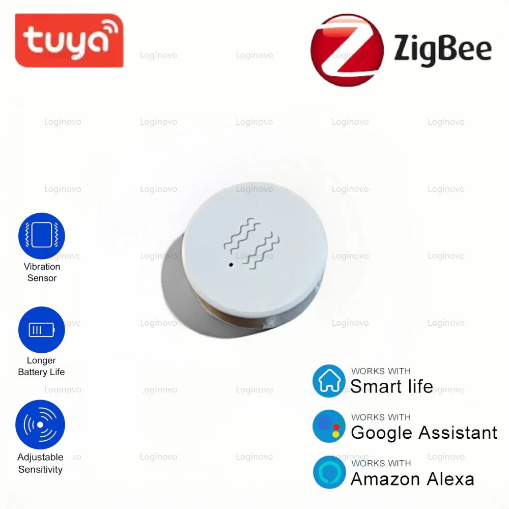Zigbee Smart Life Vibration Sensor Detection Tilt XYZ Axis Sensor Tuya App Notification Real-Time Motion Shock Alarm Record