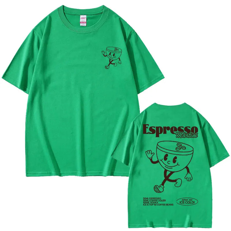 Funny Espresso Martini Cocktail Graphic T Shirt Male Vintage Cartoon Oversized T-shirts Men Women's Casual Loose Cotton Tshirt