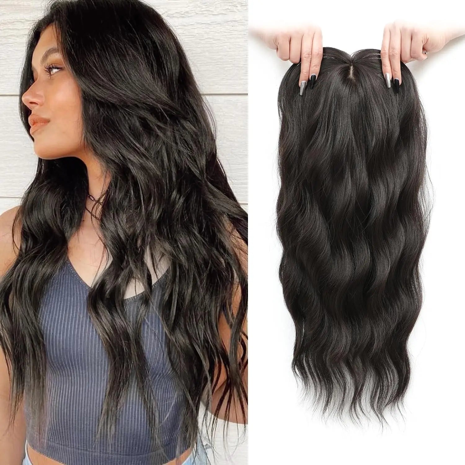 Synthetic Topper Clip In Hair Extensions with Bangs for Women Increase The Amount Of Hair On The Top Of The Head Cover The White