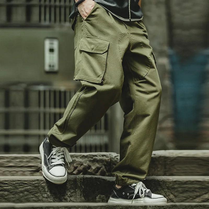 Maden Vintage Tactical Tapered Pants for Men 100% Cotton Wide Cargo Pant Casual Baggy Large Pockets Trousers Streetwear