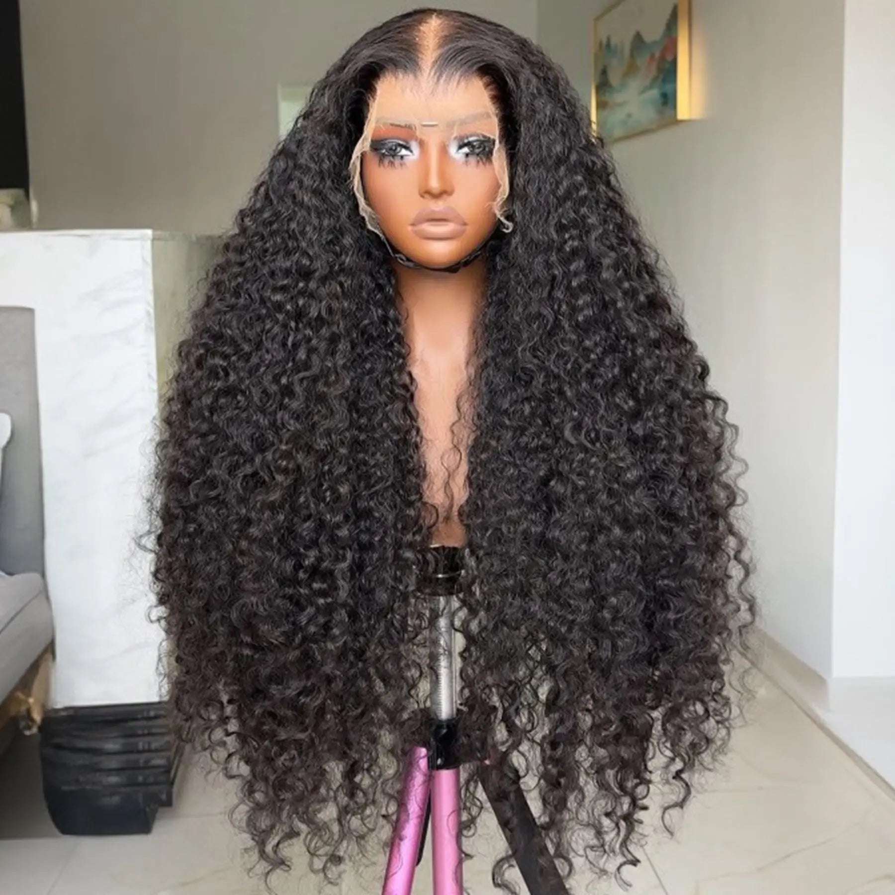 Deep Wave Black Color Soft Synthetic 13X4X1 HD Lace Front Wigs For Women Prepuck Bleach Knots Glueless Wig Daily Party Cosplay