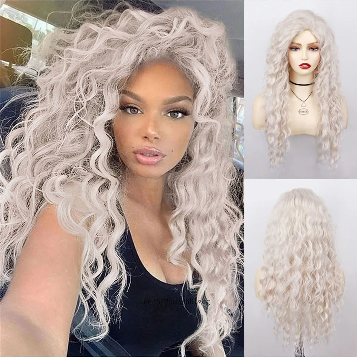 GNIMEGIL Synthetic Grey Hair Long Water Wave Wigs for Women Natural Fluffy Curly Wave Wig Cosplay Halloween Party Heat Resistant