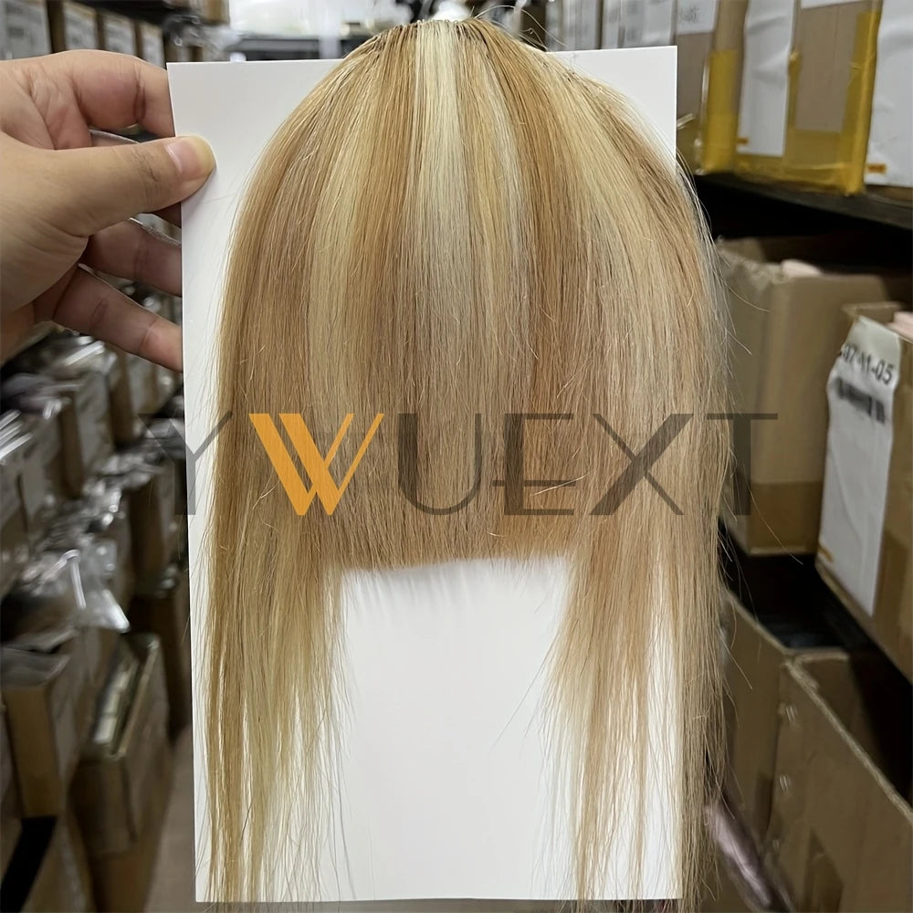 YWUEXT Blonde Clip-In Bangs Human Hair Pieces Real Natural Staight Hair 8 inch Bangs Clips in Fringe Bangs Hairpiece for Women