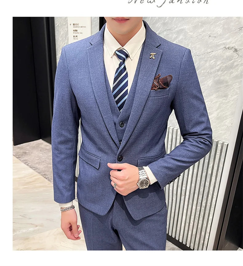 2025 Suit (blazer+vest+pants) Fashion Business Casual Hosts The Korean Version of The British Style Slim Gentleman Wedding