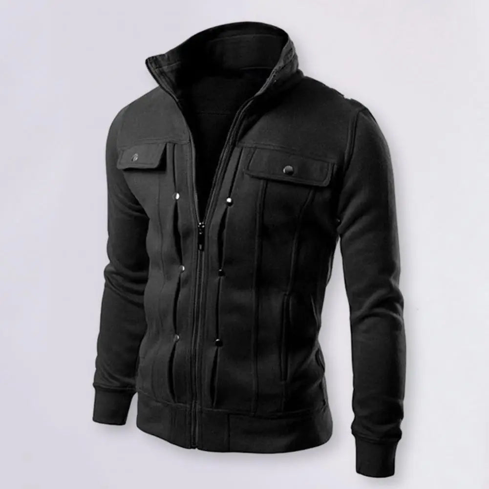 Fashionable Men Outerwear Stylish Men's Spring Outerwear with Stand Collar Zipper Closure Casual Jacket for Autumn Solid for Men