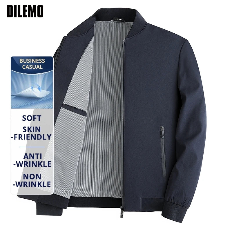 Premium Anti Wrinkle Waterproof Men Blazer Jacket Middle Aged Windbreaker Baseball Collar Business Casual Lightweight Coats