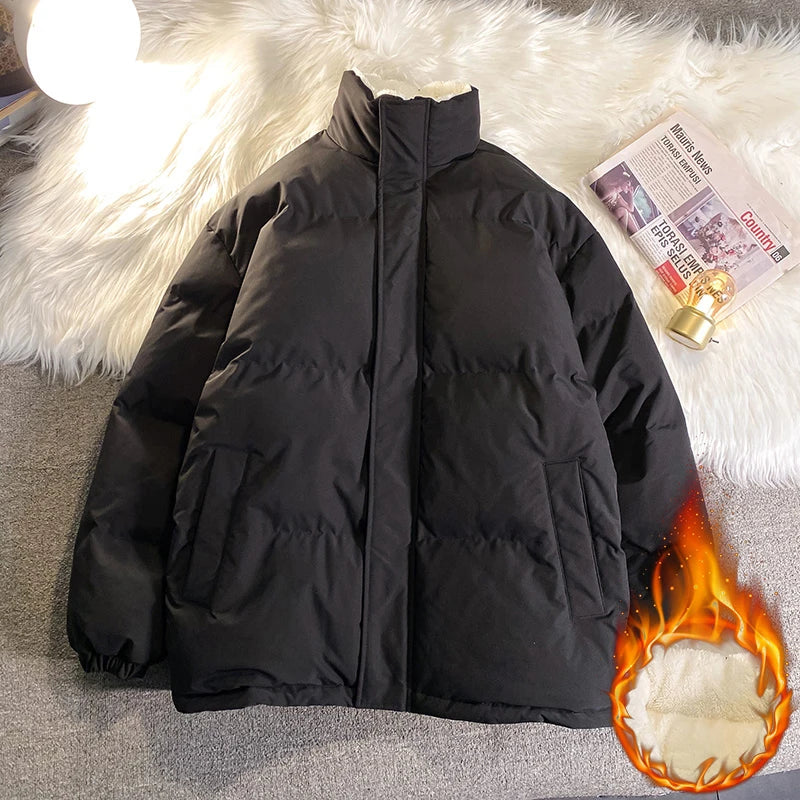 Warm Fleece Winter Lined Puffer Jackets Men Thick Parkas Casual Man Padded Down Outwear Zipper Long Sleeve Outdoor Couple Coat