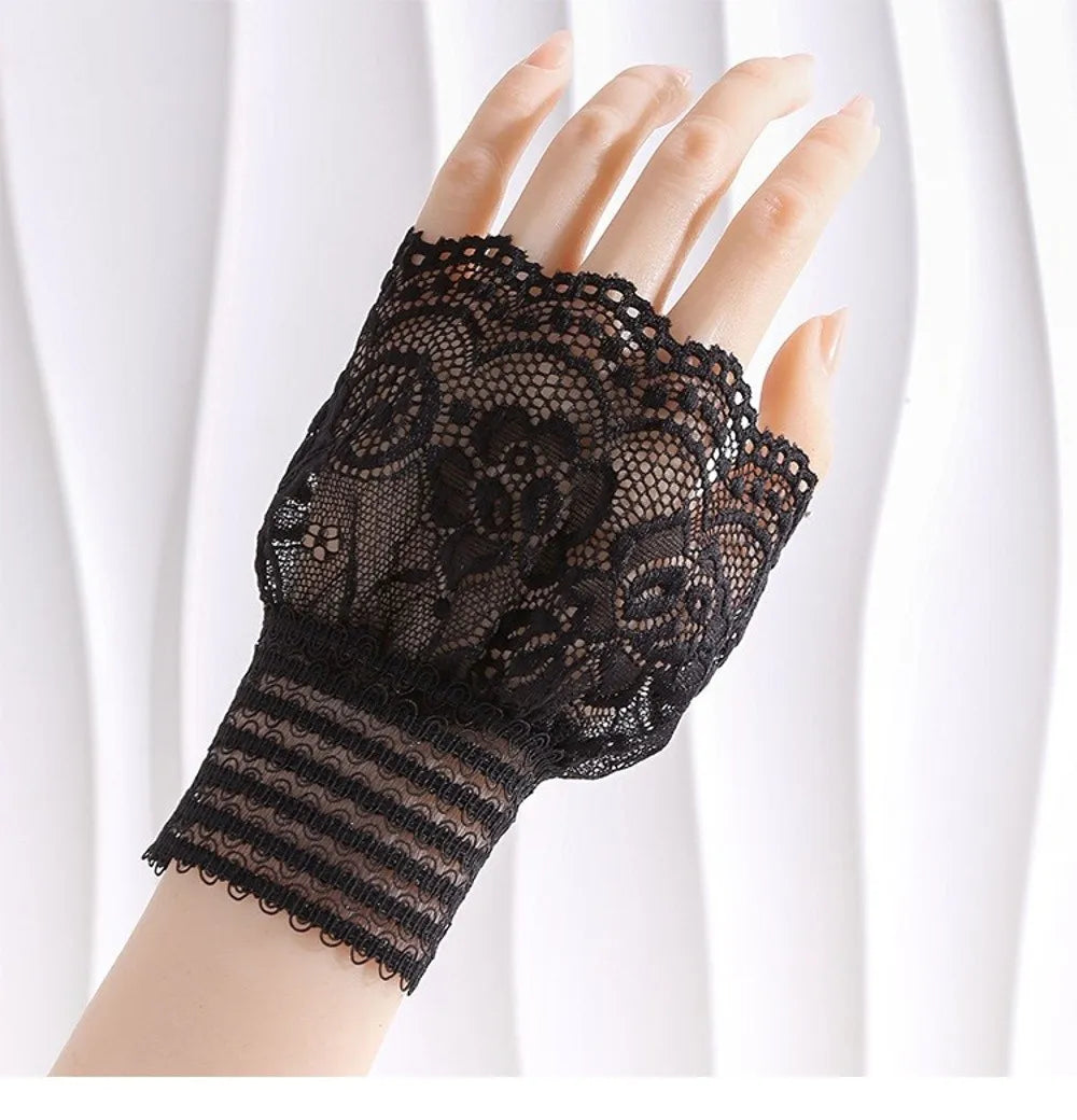 1 Pair Versatile Elegant Fake Cuffs Embroidery Pattern Detachable Lace Sleeves Solid Color Thin False Cuffs For Women